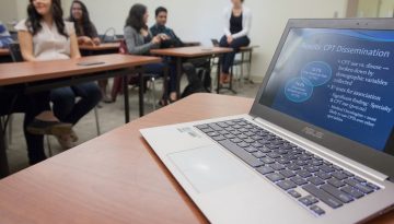 Laptop being used for class presentation.