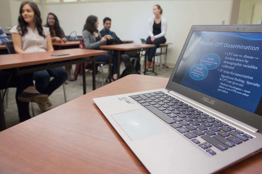 Laptop being used for class presentation.